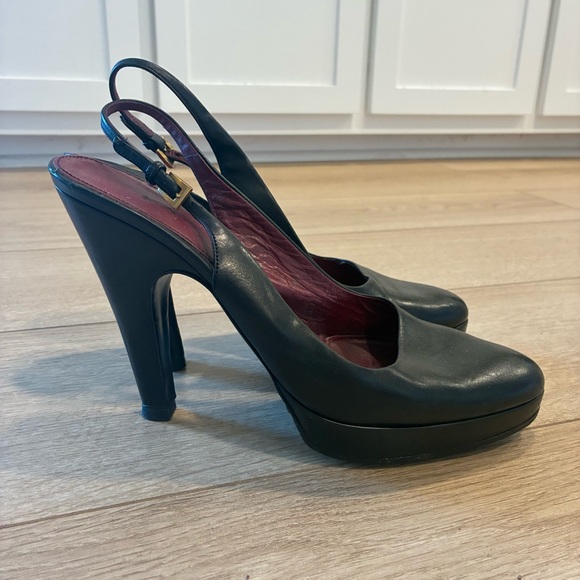 Prada Vintage Leather Women’s Slingback Platform Pumps Heels Black Size 39/9 US - Picture 1 of 12